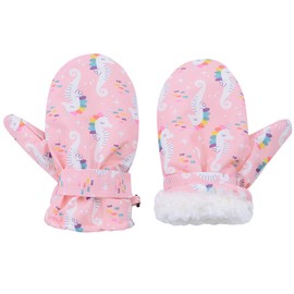 Lined Fleece Toddler Mittens Kids Winter Warm Gloves Child Ski Gloves Waterproof Snow Baby Mitten for Boys and Girls Pink Seahorse M