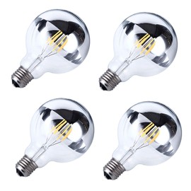4W Half Chrome Light Bulbs Dimmable G25(G80), E26 Natural White 4000K 40W Equivalent 360lm Vintage Edison LED Decorative Bulbs with Silver Mirror for Indoor Living Room, 4 Pack, AC 120V