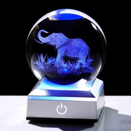 Ornalrist Crystal Balls 3D Elephant with LED Colorful Base, 3.15" Glass Animal Sphere, Elephant Gifts for Women Mom for Birthday Christmas Office Home Decor