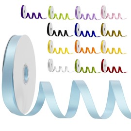 Light Blue Satin Ribbon Bow, Dooozy 10 mm, 91 m Gift Ribbon, Decorative Ribbon, Fabric Ribbon for Wrapping, Gifts, Christmas, Wedding, Decorating