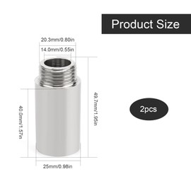 TIANLIN 1/2 Inch Extension, 2 Pieces Tap Extension Stainless Steel 1/2 Inch (Inner Thread Diameter 20 mm x Male Diameter 25.4 mm) Thread Fitting, Not Easy to Rust, for Taps, Corner Valves, Shower