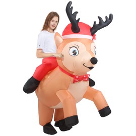 Togake Inflatable Reindeer Costume Adult Funny Blow Up Elk Deer Costumes Riding Holiday Inflatable Suit Christmas Outfit For Women Men Teen Cosplay