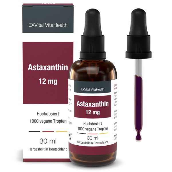 Astaxanthin Drops - 12 mg Astaxanthin per Dose - High Dose & Vegan - 100% Natural Astaxanthin - High Bioavailability - Laboratory Tested, 30 ml