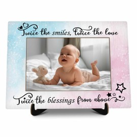 valucise Twins Baby Pictures Frame, Watercolor Baby Photo Frame with Stand, Twins Gifts for Babies, New Baby Gifts For New Mom Dad, Home Living Room Bedroom Decoration -a74