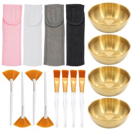 16 Pcs Facial Tools For Estheticians - Fan Fluffy Brushes, Gold Face Mask Mixing Bowls, Headband, Esthetician Supplies Professional Accessories Suitable For Facials Care And Spa