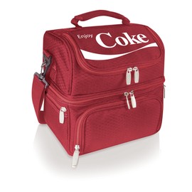 PICNIC TIME Coca Cola Pranzo Insulated Lunch Bag, Soft Cooler Lunch Box with Picnic Set and Dual Compartments, Portable Lunch Tote for Work and Travel, (Red)