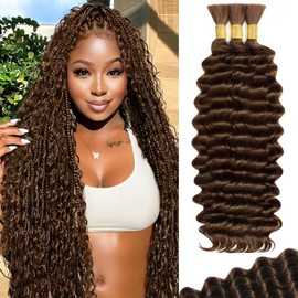 Human Braiding Hair for Boho Braids Human 110g 18 Inch Curly Boho Hair for Braiding Knotless 12A Deep Wave Bulk Bohemian 3 Bundles/Pack Natural Color (4#)
