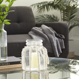 Deco 79 Glass Decorative Candle Lantern with Rope Handle, 8" x 7" x 8", Clear