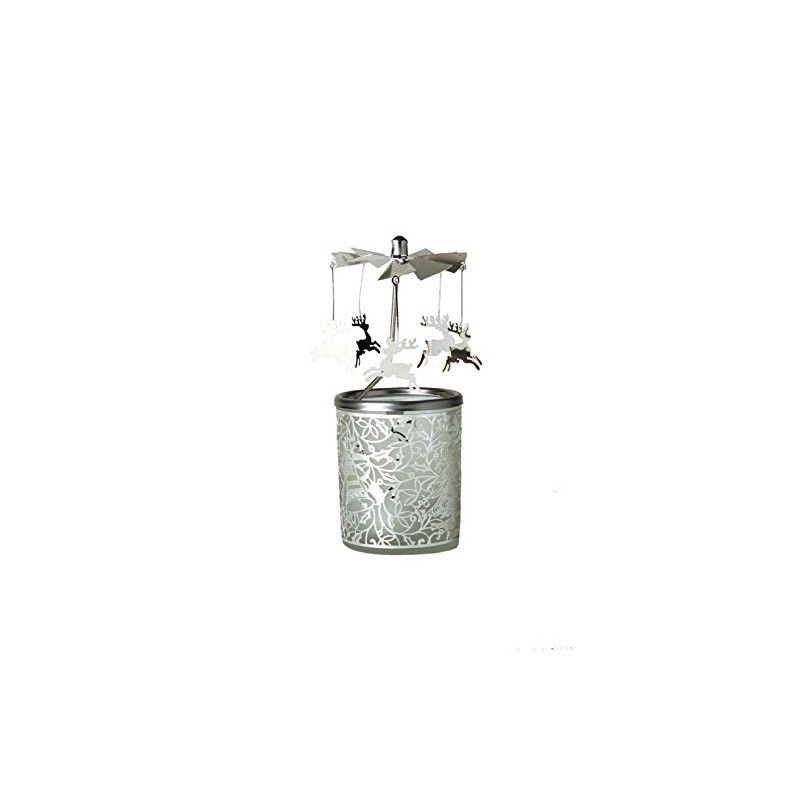 Kerzenfarm "Reindeer Rotary Carousel for Tealights, Metal and Glass, Silver,
