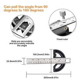 SRJQXH Protractor Woodworking, Protractor Metal with Locking Screw, 0-180° Goniometer Aluminium Alloy, Clear Scales, Measuring Tool for School, Construction Angle, Marking and Drawing