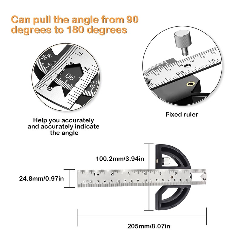 SRJQXH Protractor Woodworking, Protractor Metal with Locking Screw, 0-180° Goniometer