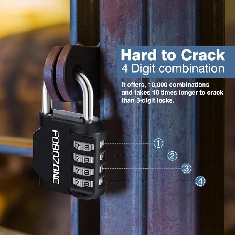 FOBOZONE Combination Locks Padlock, 4 Digit Waterproof Padlock with Resettable