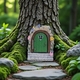 wsmart Solar Fairy Door Statue for Garden - Magic Fairy House Waterproof Resin Outdoor Fairy Garden Decor Accessories (7.5in*4.7in*5.9in, Miniature Fairy Figurines for Tree & Wall Decor)