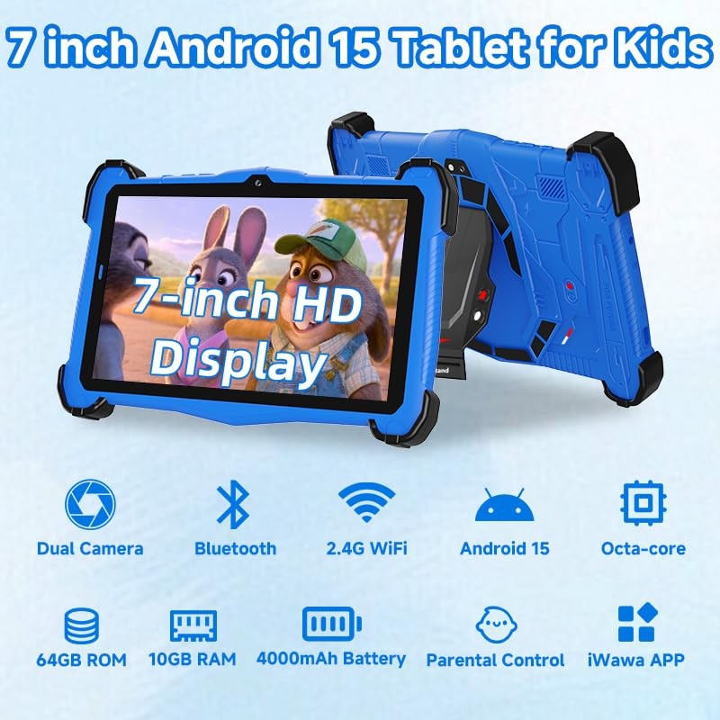 YATIOM 7 Inch Android 15 Kids Tablet, 10GB RAM 64GB