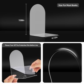 Book Ends for Shelves Clear Acrylic Bookends for Heavy Books Organizer Book Stopper to Hold Books for Home Office School and Desktop Decoration(Circular Arc) (16)