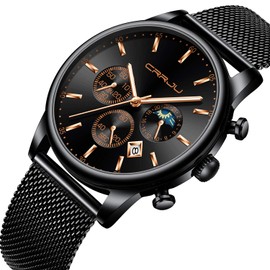 CRRJU Men's Watches Auto Date Chronograph Watch Men Sports Watches Waterproof 30M Full Steel Quartz with Mesh Strap