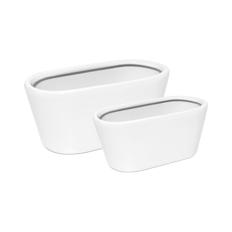 Polnix Keramik Blumentopf Piano Weiss Pflanzkasten Blumenschale Schale oval Länge
