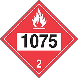 Accuform MPL724VP1 Plastic 4-Digit DOT Placard, Hazard Class 2, "1075" (Liquefied Petroleum Gas), 10-3/4" Length x 10-3/4" Width x 0.055" Thickness, Black/White on Red