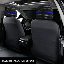 KOSUES Vintage Thin Blue Line American Flag Car Headrest Covers 2 Pack Car Seat Head Rest Cover Auto Elastic Seat Coverings Vehicle Interior Accessories Protector Universal Fit Most Cars Sedan SUV