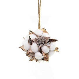 Shatchi 15536M-COTTON-BALL Handmade 12cm Cotton Ball Christmas Hanging Pine Cones Xmas Decoration Home Décor, White/Brown