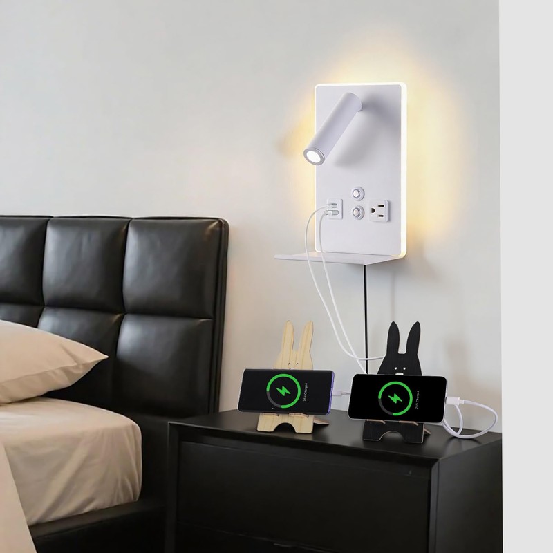 CNMYKYDS Wall Mounted Reading Light with Shelf - 3 Color