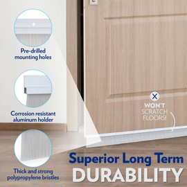 Under Door Sweep Brush - Door Seal Brush - Aluminium Door Sweep for Bottom of Door - Exterior Door Bottom Seal - Weather Stripping Door Draft Stopper - 2 Inch Brush Bristle - 36 Inch Long
