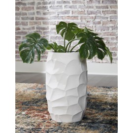 Signature Design by Ashley Patenleigh Contemporary Indoor Geometric Polyresin Tabletop Vase, White