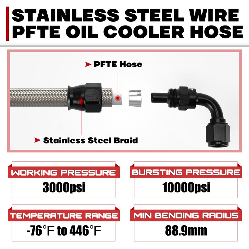PQY 25Inch 6AN Power Steering Pump Hose Kit Compatible with