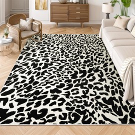 YIHOUSE Leopard Rug for Living Room, Black and White Cute Cheetah Print Rug Modern Washable Faux Zebra Rug Animal Printed Rug for Bedroom, Girls Boys Dorm Room Nursery Room, Playroom, 8x10 Area Rug