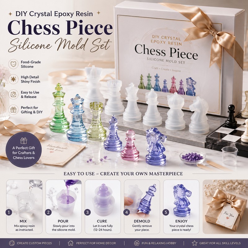 3D Chess Piece Silicone Mold for Resin Crafts – Reusable