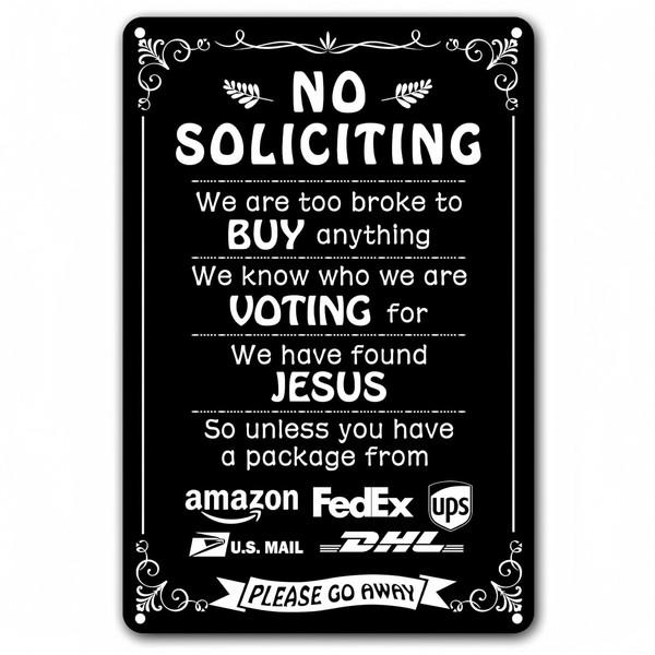 FORSHUYU Black No Soliciting Sign for House 12x8 Inch Weatherproof
