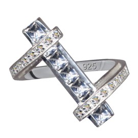 Ring Real Silver 925 Cubic Zirconia Crystals White Sterling Silver 17.5 mm Size 55 Love Faith Hope Emotion Symbol Motif Style Object Extravagant New Good Beautiful Fashionable White Clear Transparent