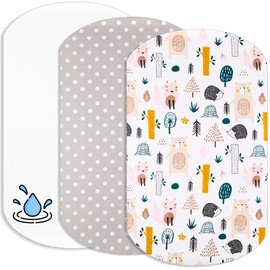Lovely Hippo 2 x Fitted Sheets 100% Cotton + 1 x Mattress Protector 100% Waterproof Material - Set 3X - Compatible Chicco, Kinderkraft (Forest Animals, 60 x 80 cm)