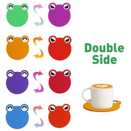 Set of 4 Double Side Colorful PVC Silicone Coaster,Cute Coaster for Desk,4inch Non-Slip Silicone Table Coaster for Coffee Table Office Decor for Kids Adults Family (4 Colors)