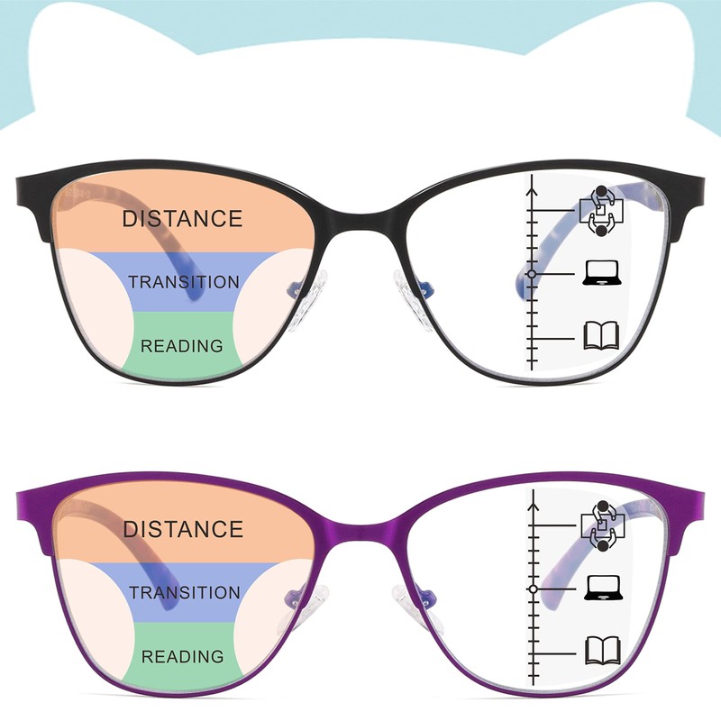 SUNAMOY Progressive Multifocal Reading Glasses Women Cat Eye No Line