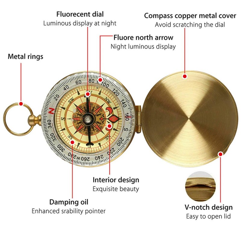Portable Brass Pocket Compass Camping Hiking Navigation Small Watch Map