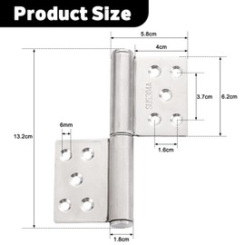 Stainless Steel Hinge, Pack of 2 Door Hinges, Heavy Duty Folding Hinges, Furniture Hinges for Wooden Doors, Interior and Exterior Doors, Cabinet, Bedroom, Window, 132 x 58 x 18 mm