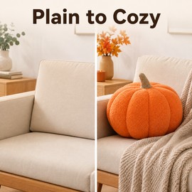 Plush Pumpkin Throw Pillow - Soft Cozy Nordic-Style Decorative Cushion for Sofa, Bed, Autumn and Halloween Decor