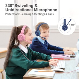 SIMOLIO 2 Pack Kids-Headphones with Microphone for PC Laptop, Wired Children Headphone -School w/ 75/85/94dB Volume Limiting, Noise Cancelling Stereo Kids Headphones with Cord for Boys, Girls, Teens