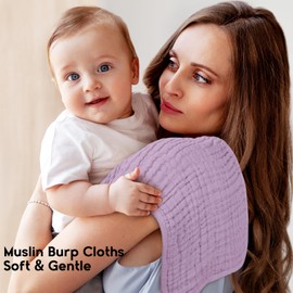 Unnivoll Muslin Burp Cloths for Baby 100% Cotton Burping Cloths for Boys Girls Large 20''X10'' Extra Soft and Absorbent 12 Pack - Gradient Purple