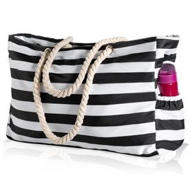 KUAK Beach Bag, Extra Large Beach Tote Bags for Women Waterproof Sandproof with Top Zipper & 5 Pockets for Family Travel Vacation Pool