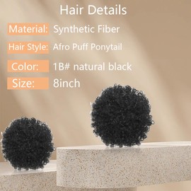 Tmlkhl Afro Puff Drawstring Ponytail For Black Women,Ponytail Extension,Drawstring Ponytail For Black Women,Synthetic Short Afro Kinkys Curly Afro Bun Extension Hairpieces(1b)