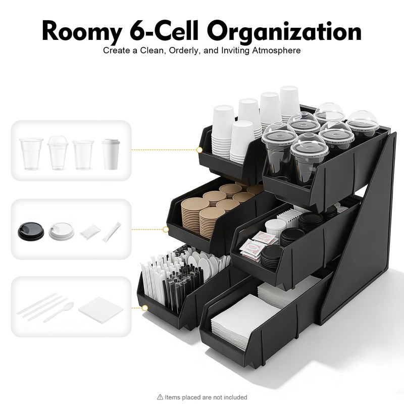 SNKOURIN 6 Compartment Serve Condiment Bin, 3-Tier Self Serve Countertop