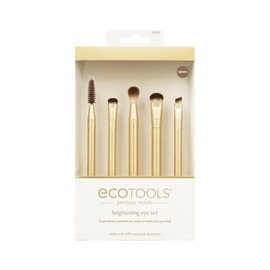 EcoTools Precious Metals Brightening Eye Set - Eye Brush Set, Precision Makeup Brushes for Eyeshadow - Eco-Friendly Makeup Brush Set, Recycled Aluminium, Chrome - 5 Piece Set