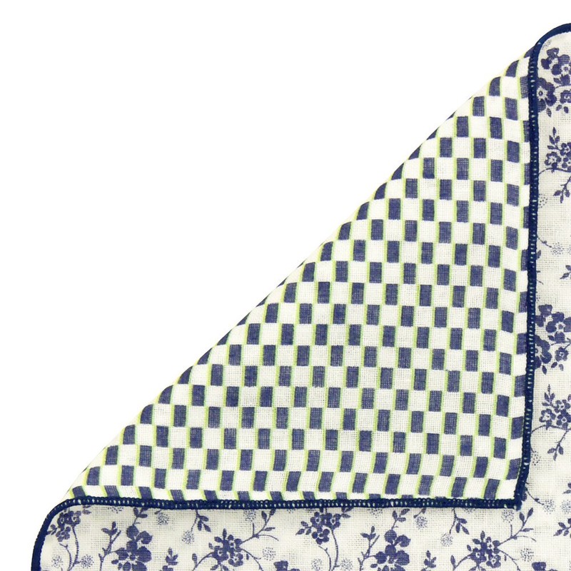 Hamamonyo Reversible Gauze Handkerchief, Florets and Straw Hat, white