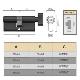 Bwintech 90 mm (45T/45) Black Zinc Alloy Euro Cylinder Lock, Door Drum Lock, Key with 8 Horizontal Dimple Keys