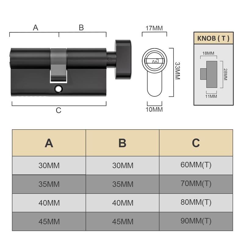 Bwintech 90 mm (45T/45) Black Zinc Alloy Euro Cylinder Lock,