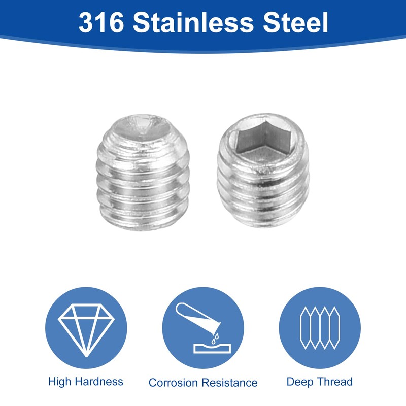 sourcing map Socket Set Screws,50Pcs M3x3mm Metric - 316 Stainless