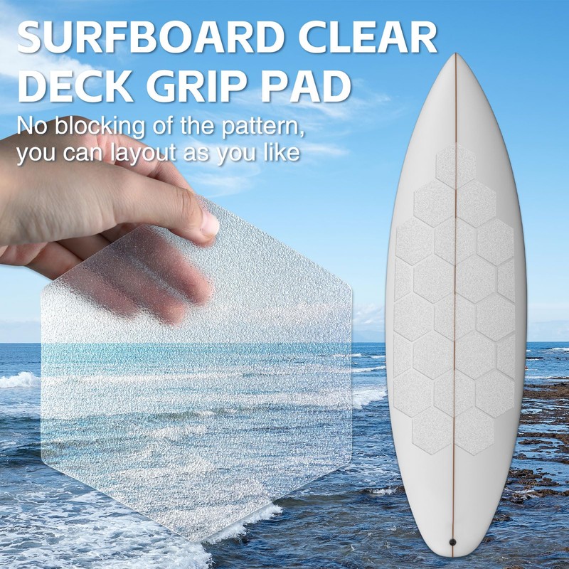 TRINKA 20PCS Surfboard Traction Pads, Waxless Hexagon Surfboard Clear Deck