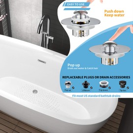 Universal Tub Stopper Bathtub Drain,Pop-up Tub Stopper with Effective Filter Basket,Anti-Clogging Bathtub Drain Plug Bath Tub Stoppers for 1.45-1.8" Drain Shoe (1, Silvery)